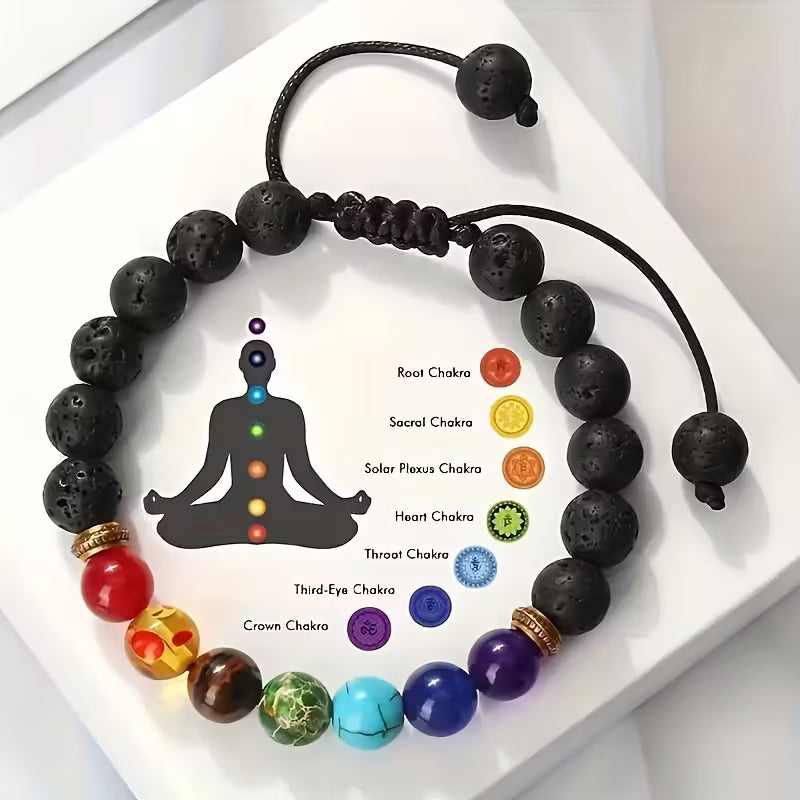 Aromatherapy Balance Bracelet – Handcrafted Lava Stone & Seven Energy Gems (Unisex)